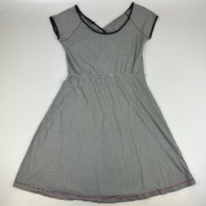 PrAna Womens Size M Faith Dress Organic Cotton Blend Gray Stripe Cap Sleeve